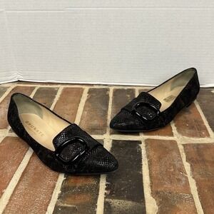 Brunate Black Leather Flats Multicolor Pointy Toe Loafers Slip On Women's 11.5